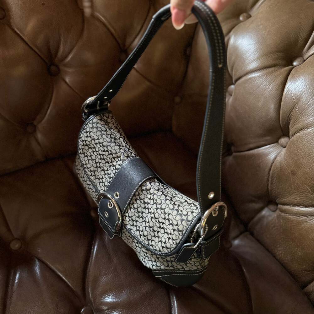 Vintage Coach Soho Signature Buckle Shoulder Bag Black Grey 6808 Y2K - Picture 7 of 14